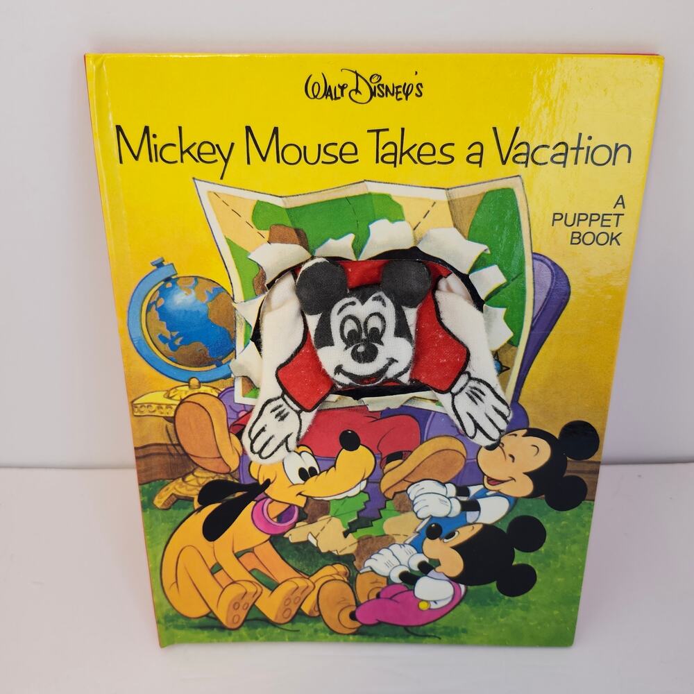 Walt Disney Mickey Mouse Vintage Puppet Book Mickey Mouse Takes A Vacation 1976